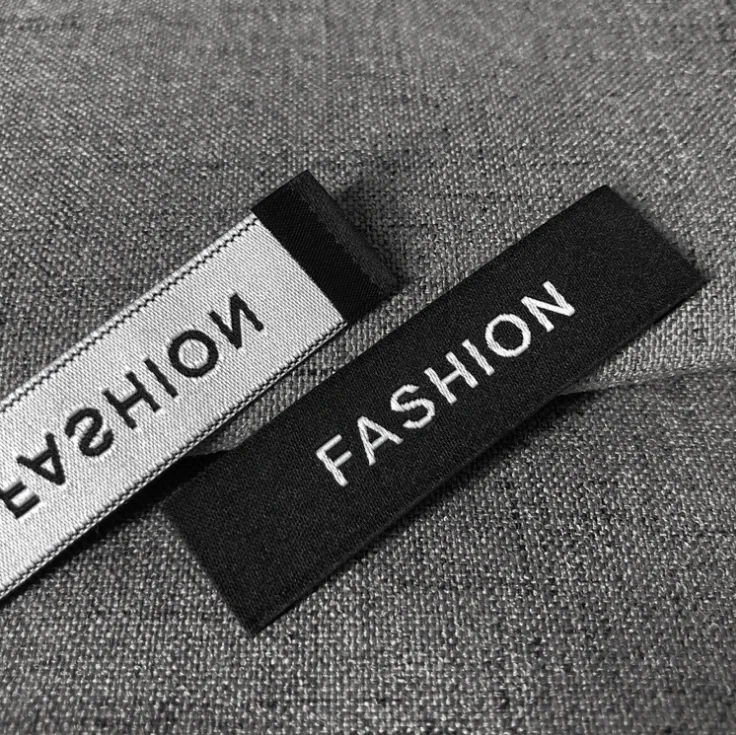 Manufacturer High Quality Textile Custom Garment Brand Logo Black White Main Neck Woven Labels For Clothing
