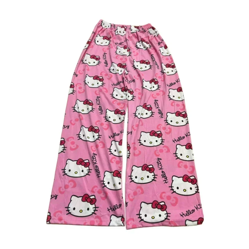 Sanrioed Christmas Hello KT Pajamas Halloween Flannel Fashion Trouserswomen Kawaii Woolen Anime Cartoon Casual Home Pant Autumn