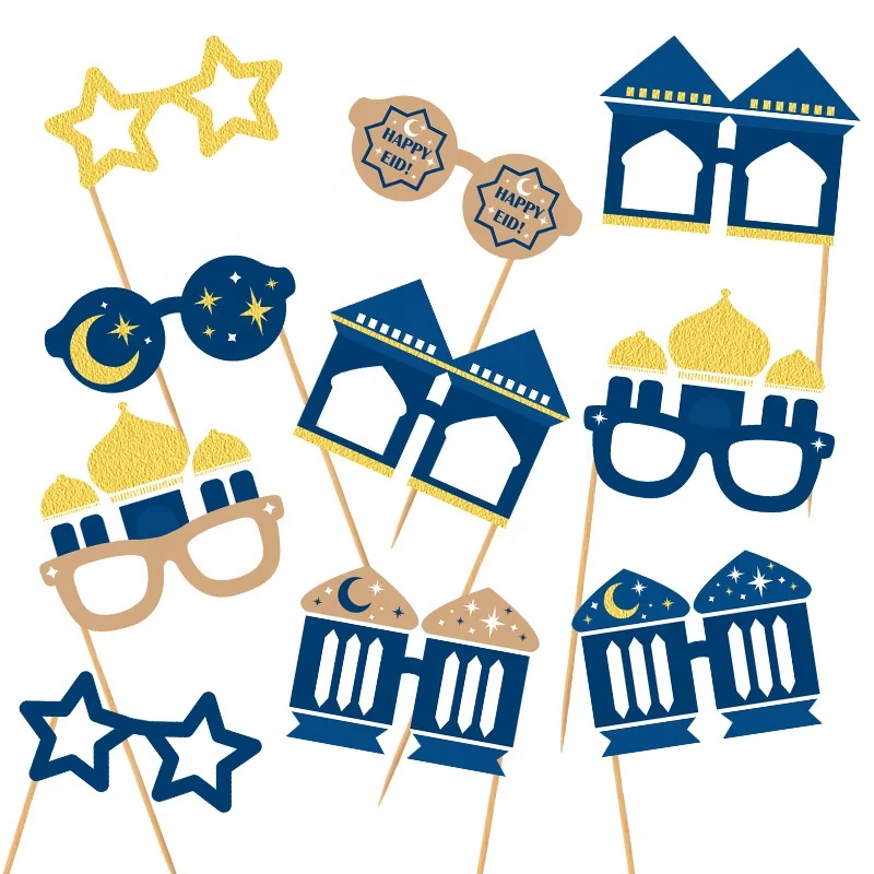 Wholesale Happy Eid Party Ramadan Glasses Props Cake Insert Muslim Moon Day Decorations Plugin Cake Dessert Photo Booth props