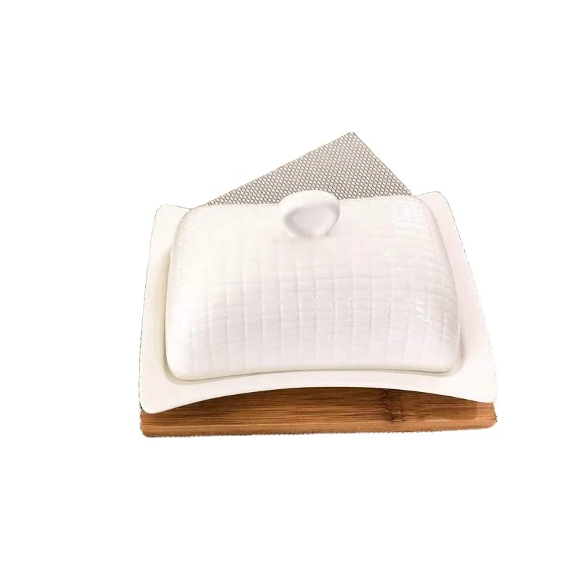 Wholesale Ceramic Condiment Jar Spice Salt Container With Bamboo Lid & Tray Porcelain