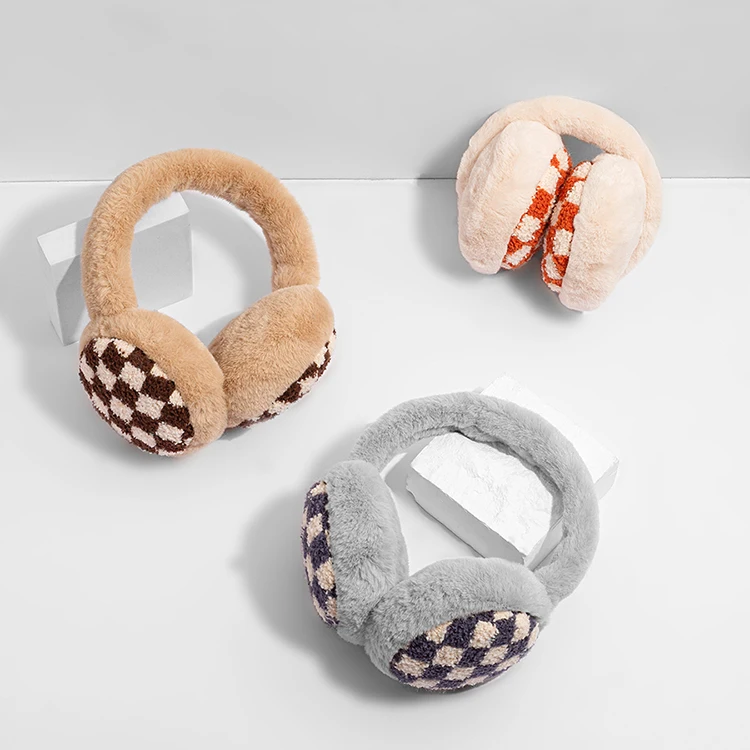 Классические клетчатые Новые плотные теплые защитные наушники для холодных ушей складные теплые наушники для зимы