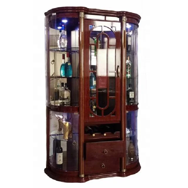 Classic Lockable Glass Display Cabinet Wooden Wine Cabinet for Home Living Room Furniture