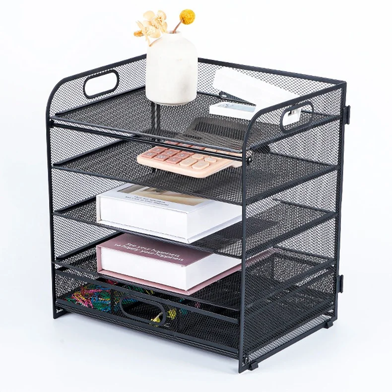 Black Metal Desk Organizer Mesh File Organizer Magazine File Holder for Home Office School