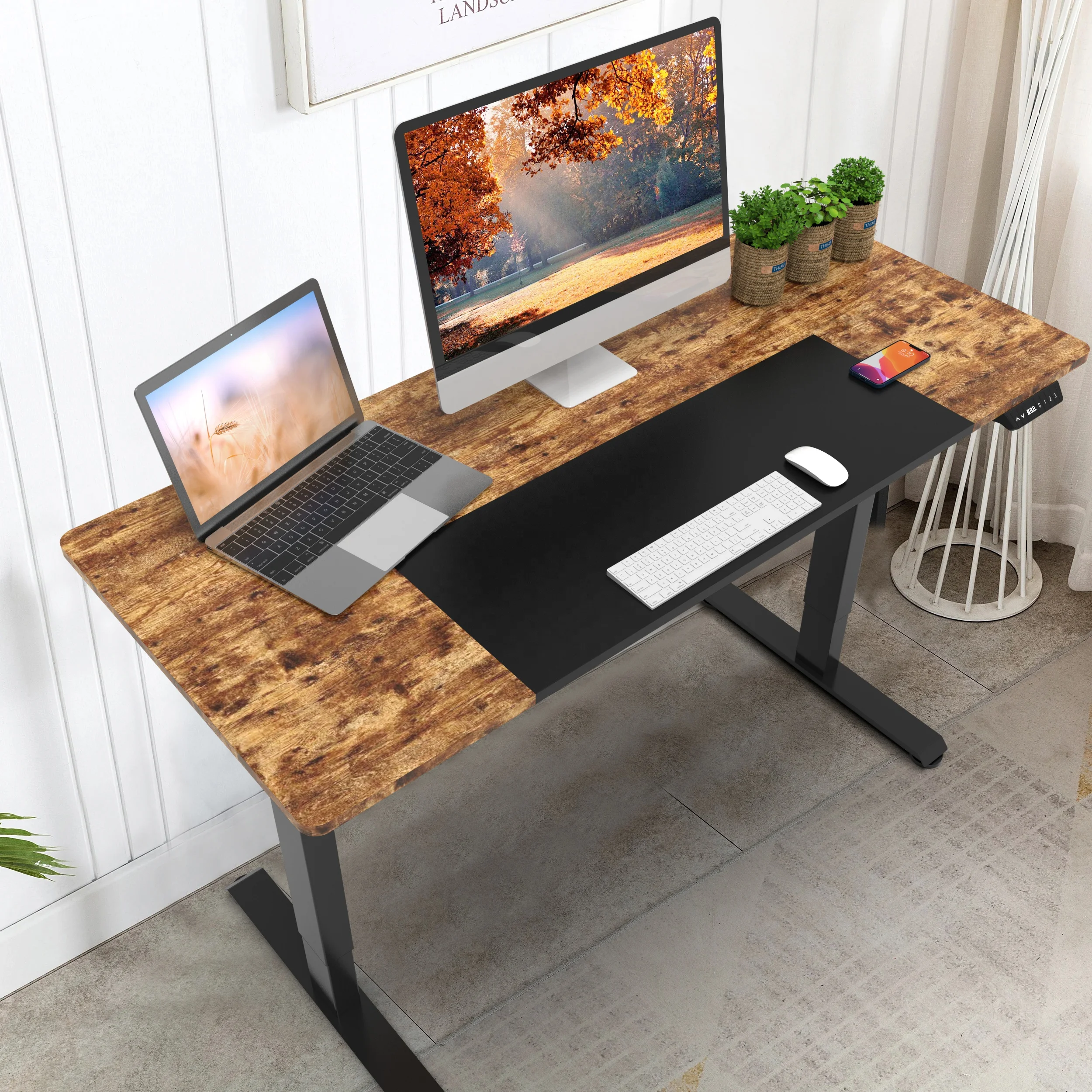 V-mounts adjustable wooden desk for commercial use with Spliced desktop design JSD5-02-4P