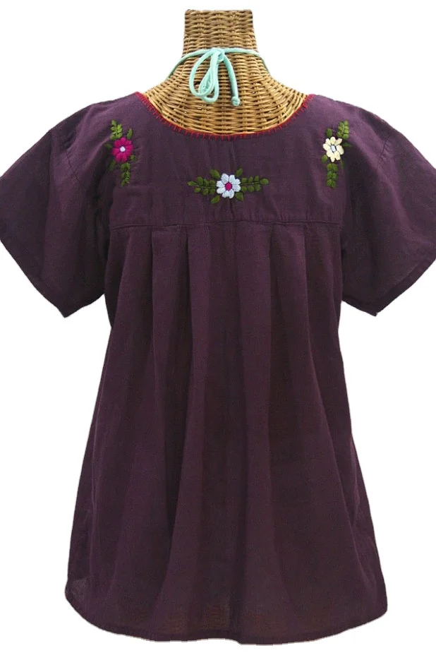 Maroon fabric with colorful sunflower embroidery blouse women