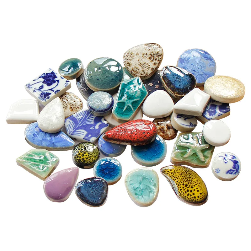 Ceramic Tiles Mosaic Crafts Project Glazed Blue and White Porcelain Oval Mixed Size Mosaic Tiles For Craft Jewelry