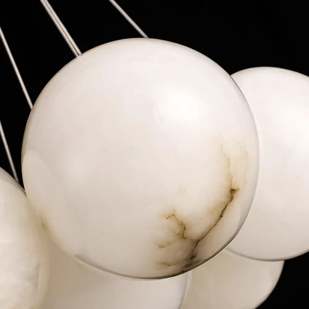 16 Inch Wide 5 Globes Mini Alabaster Ball Hanging Chandelier Nordic Dining Room Kitchen Brass Pendant Light