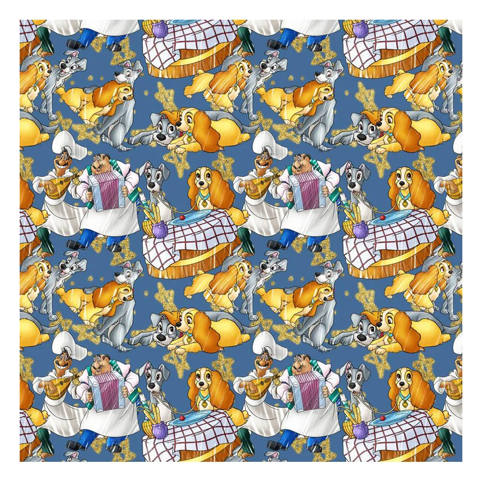 The Lady and the love Dog Cartoon Designs Custom Digital Printing Knit Rayon Fabric 95 Rayon 5 Spandex for Clothes