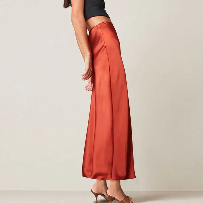 OEM61 Apparel Garment Factory Manufacturer Custom Design  High Waist Midi Long Elegant Skirts Silk Satin Skirts For Women