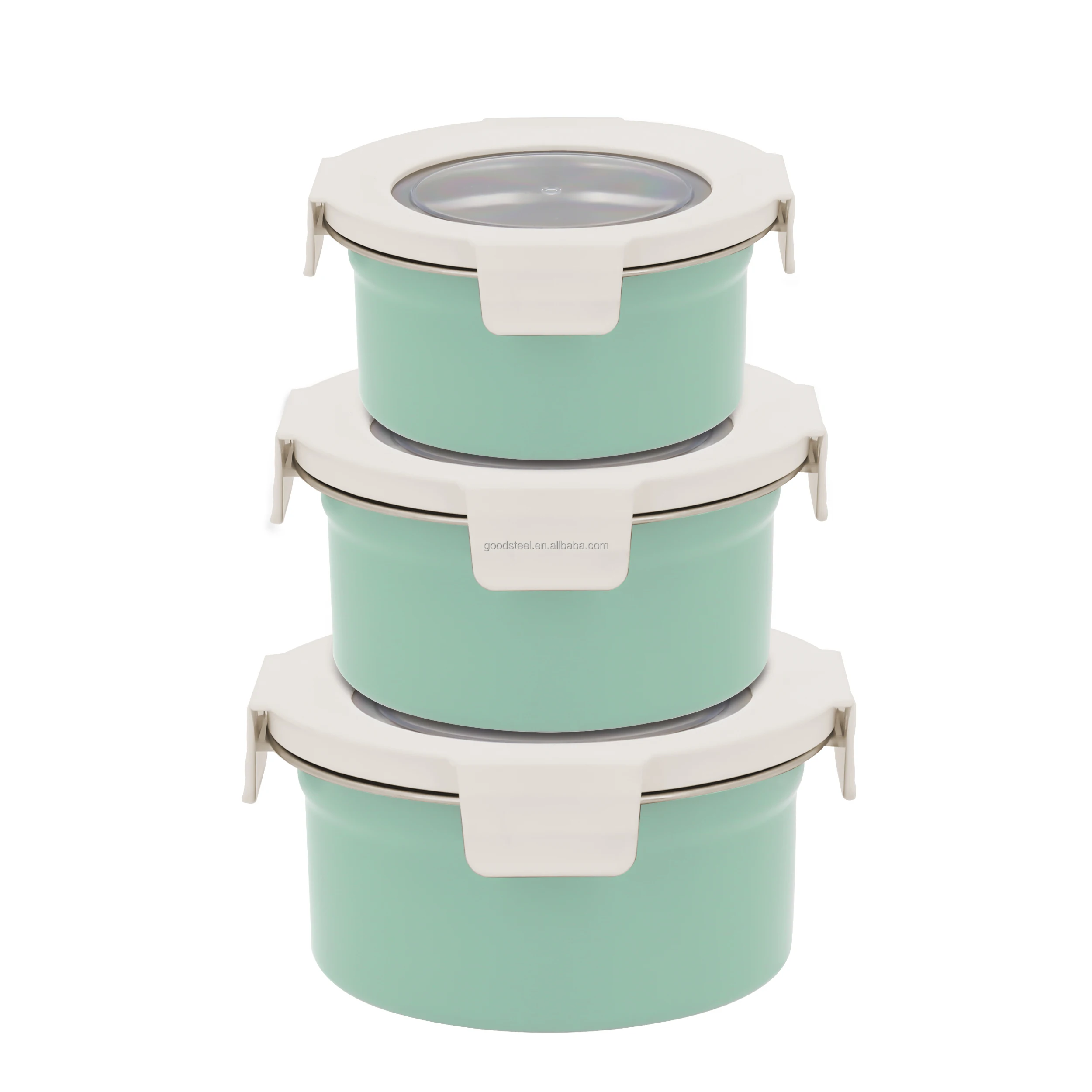 Detachable Clip Lock Airtight Leakproof Stainless Steel Food Container with Plastic Lid for Storage