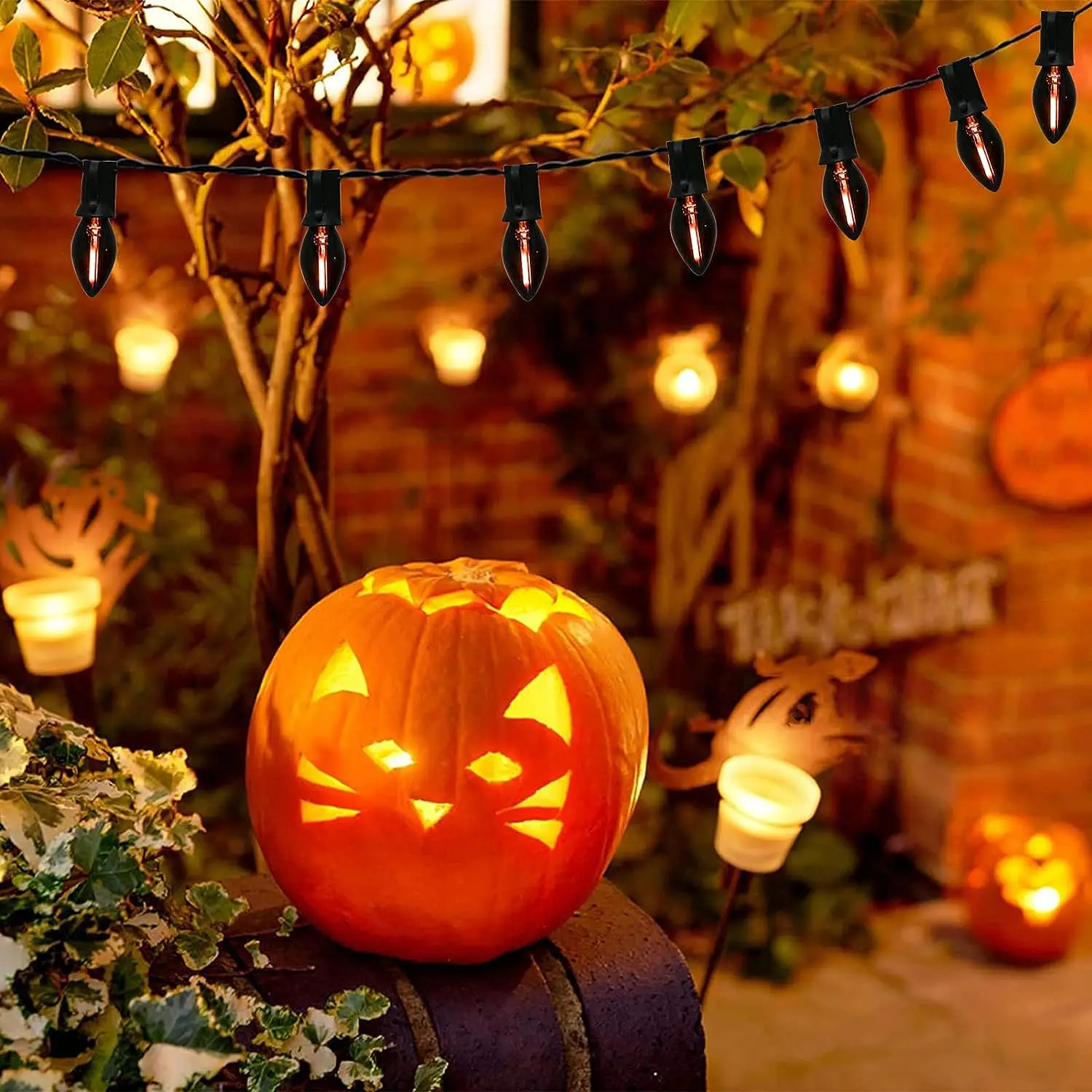 Bulb manufacturers Outdoor Halloween Decoration Light base UL 25FT 25LT C7 LED Black String Light Picnic