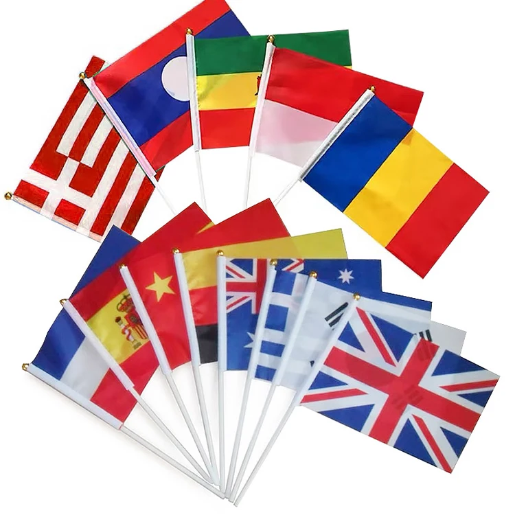 Custom Logo Printing Football World Cup Fans 14X21CM Iran Hand Held Waving Flag With Plastic Pole