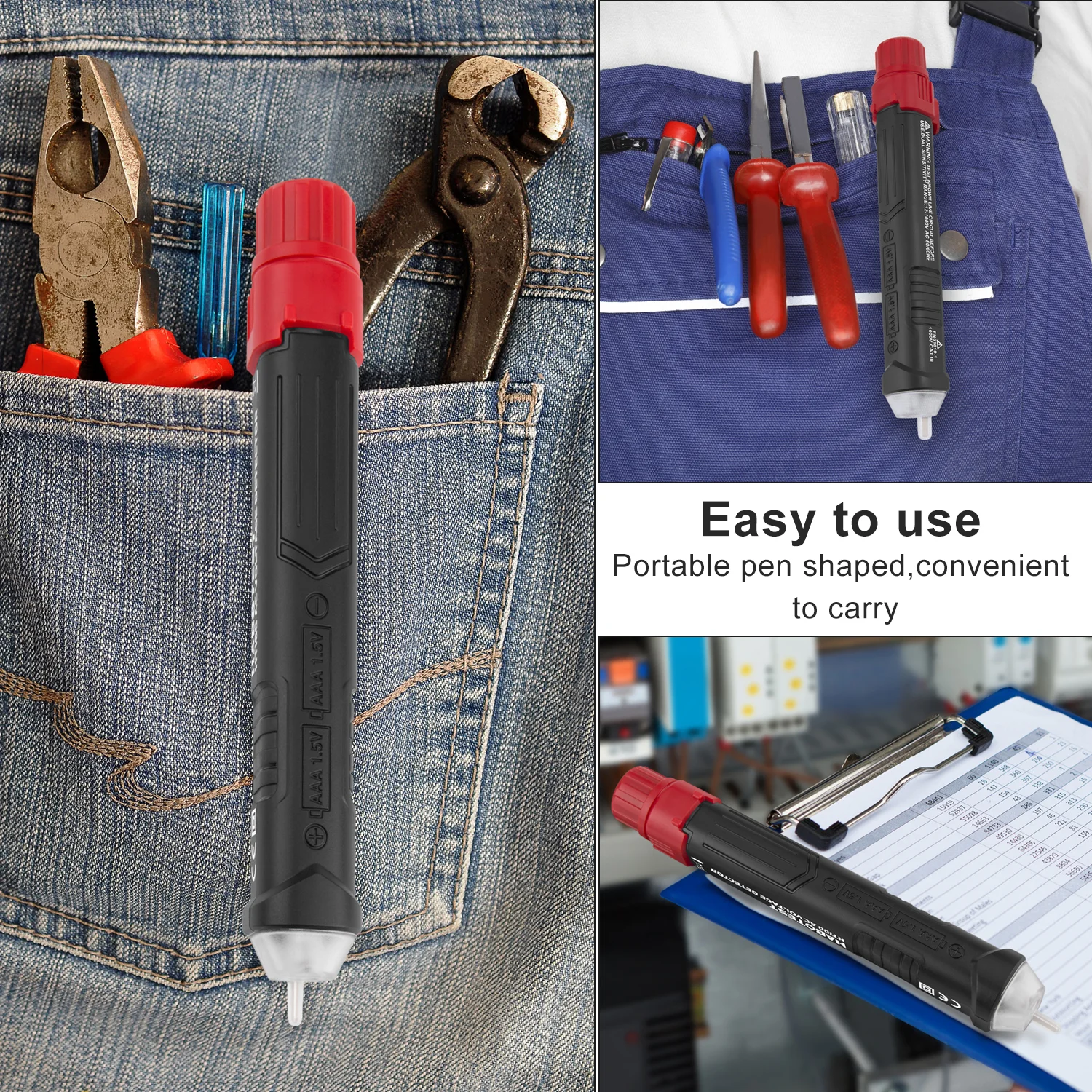 Automatic and dual range Non-Contact AC Voltage tester Pen 12~1000V Voltage detector with LED flashlight