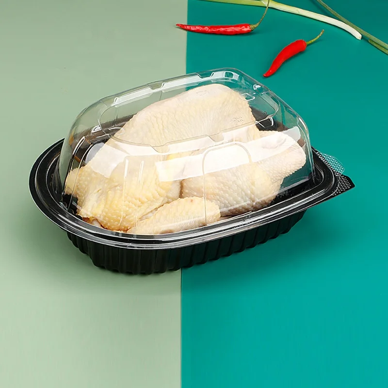Microwave plastic portable blister packaging box container with handle chicken take away packing container for roast duck
