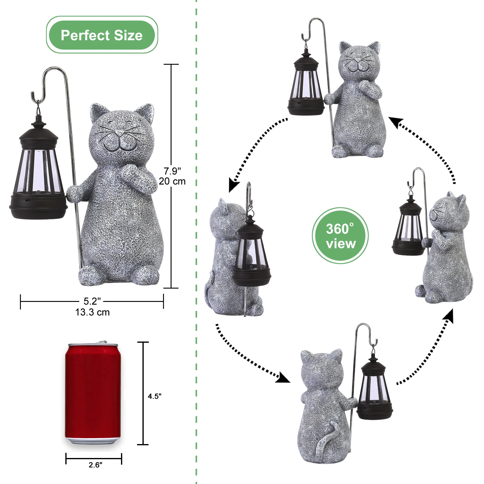 BSCI Factory Solar Garden Statue Cat Figurine with Solar Lantern for Patio,Balcony and Yard Decoration