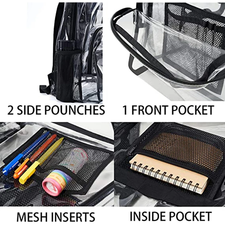 Wholesale Durable Waterproof Clear PVC Transparent Backpack with Reinforced Straps for School