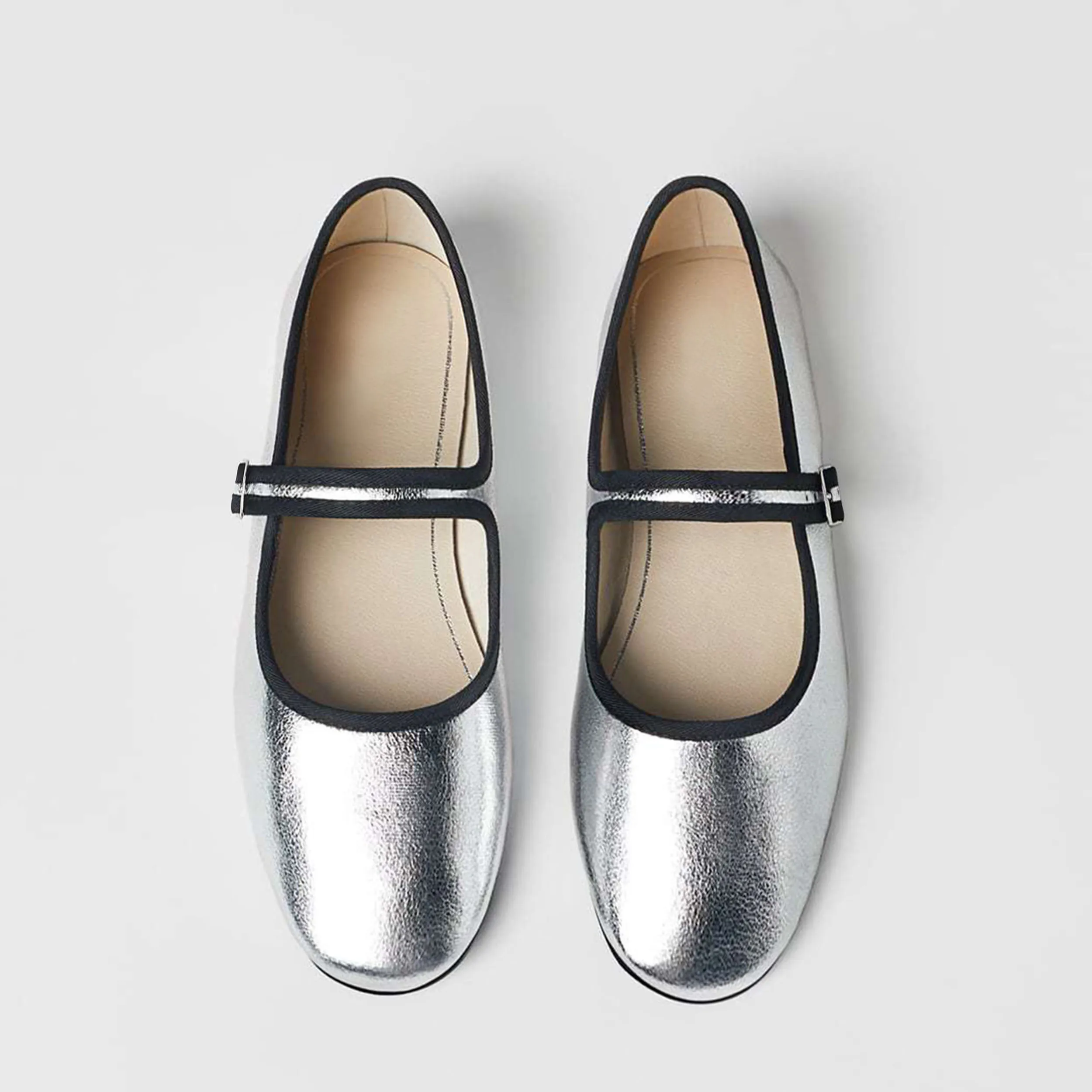 Women Fashion Walking Shoes Ballet Flats Comfortable Ladies Casual Dress Loafers Silver Slip on Flat Mary Jane Pumps