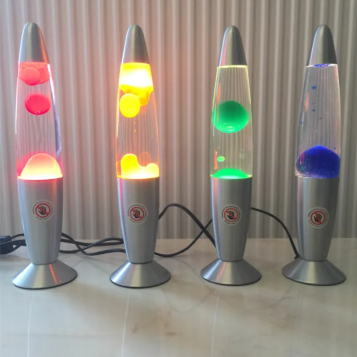 home decoration rocket glass bottle colorful glitter round base table light rainbow aluminum body decorate led lava lamp
