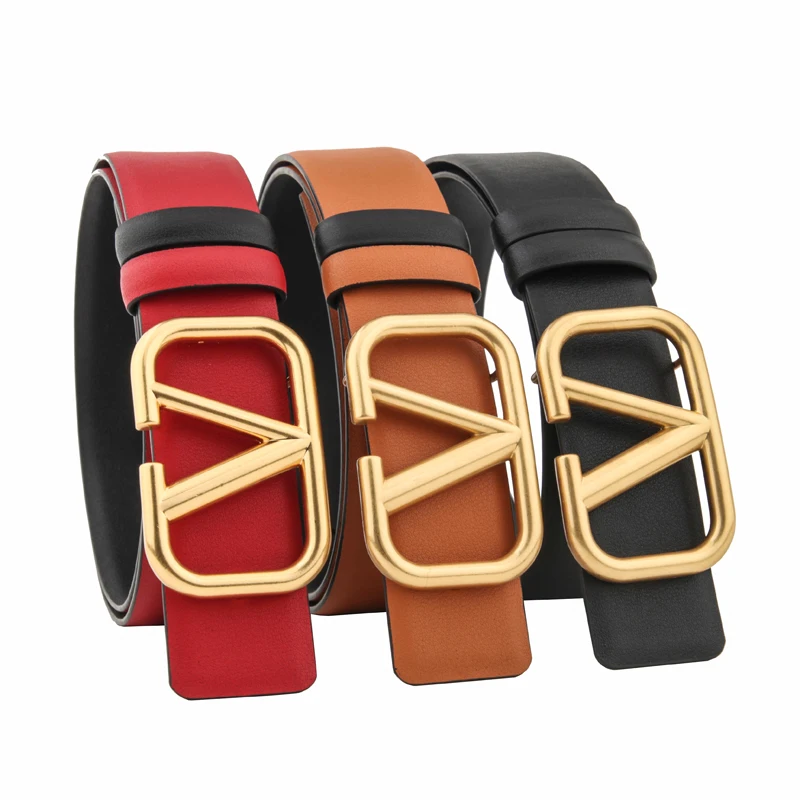Double Used High quality Fashion Belt Women Designer Leisure Belts Cowhide Genuine Leather Letter V Belts