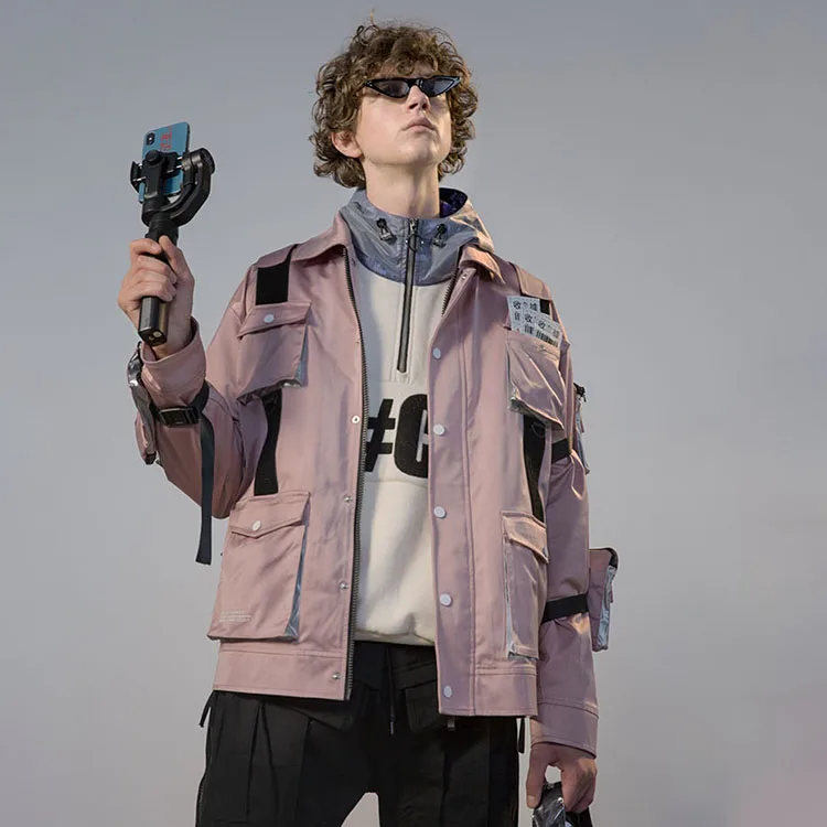 NOCAO hot sale popular multi pocket women techwear stripe motorcycle cargo plus size men waterproof outdoor jackets