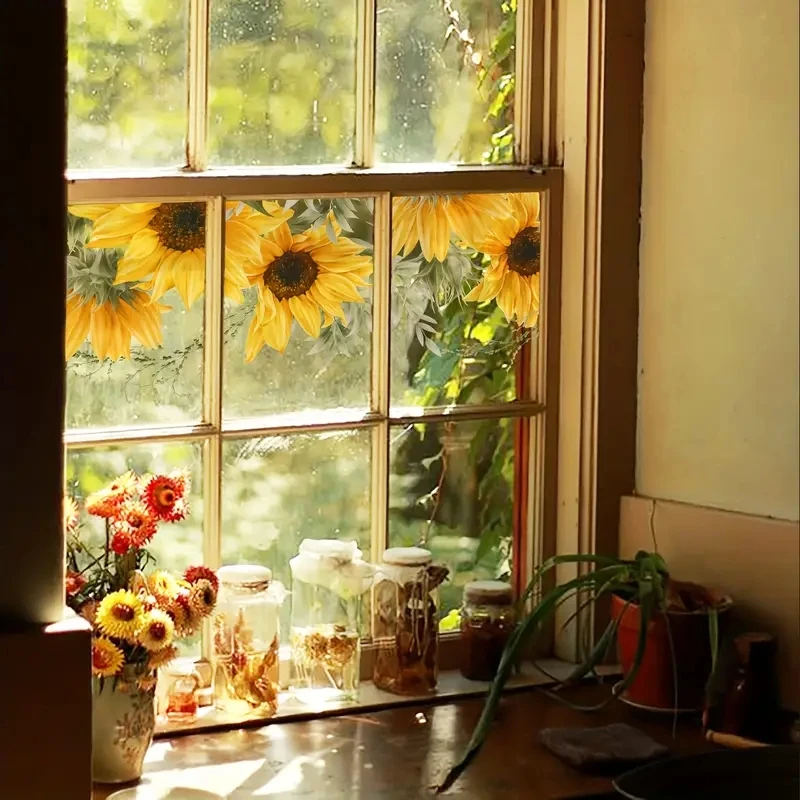 1 Roll Of Sunflower Glass Window Sticker  Modern Flower Electrostatic Glass Film PVC Waterproof And Antifouling Home Decor