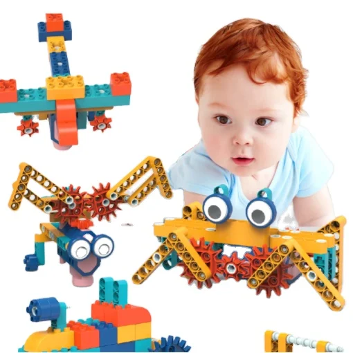 QW Multiple Shapes DIY Assembly Gear Building Blocks Toys with Motor for Kids Stem Set Engineering Construction