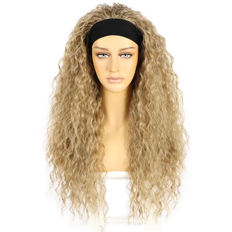 BeautyTown #1624 Afro Women Long Honey Blonde Kinky Curly Headband Synthetic Wig Heat Resistant Wigs for Daily Party Use