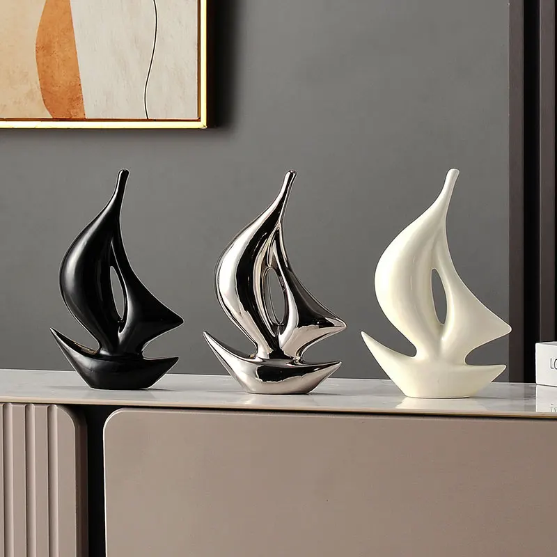 Simple Modern Ceramic Sailboat Statue Creative TV Cabinet for Living Room Home Decorative Crafts