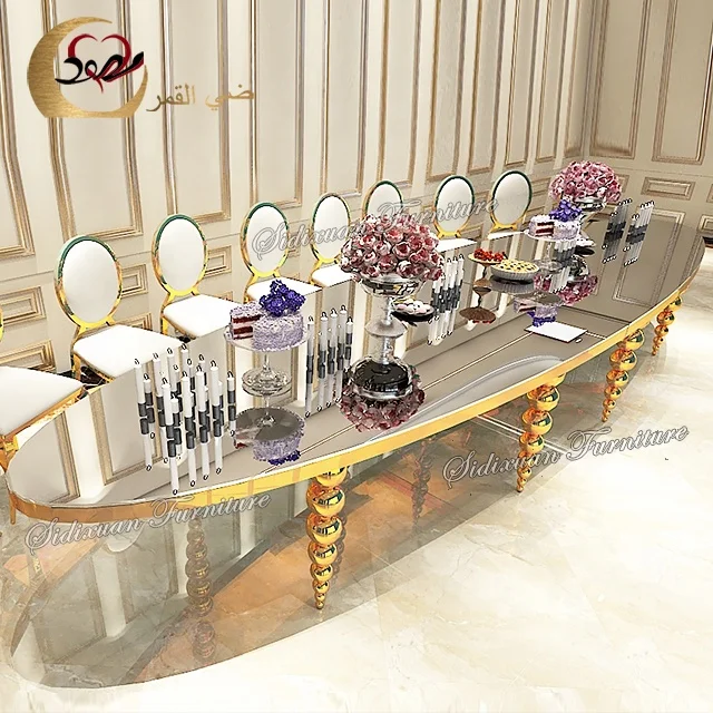 
Royal luxury oval round mirrored glass banquet dining table for wedding 