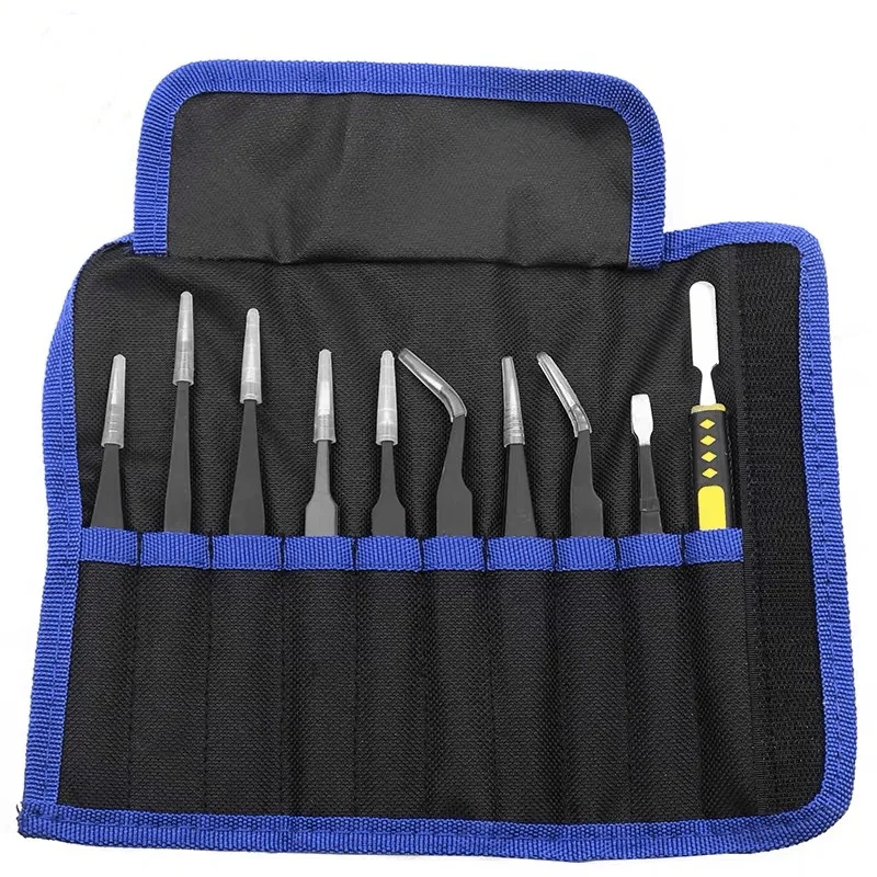 10PCS Precision Tweezers Tool Kit Anti-Static Tweezers Set Stainless Steel Tweezer for Craft Electronics Jewelry Laboratory Work
