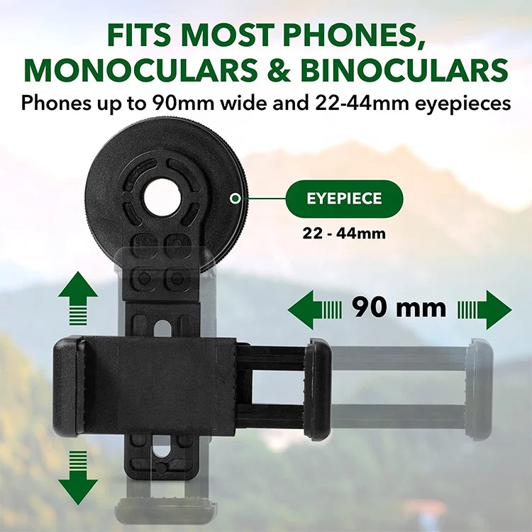 Adjustable Phone Scope Mount, Universal Phone Fit Telescope Phone Adapter for Monocular and Binocular
