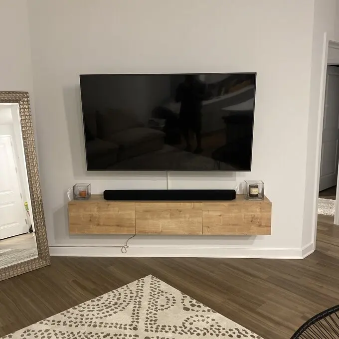 HOMEFIELD Wholesale Custom Wooden Floating TV Stand Wall Mounted Media Console