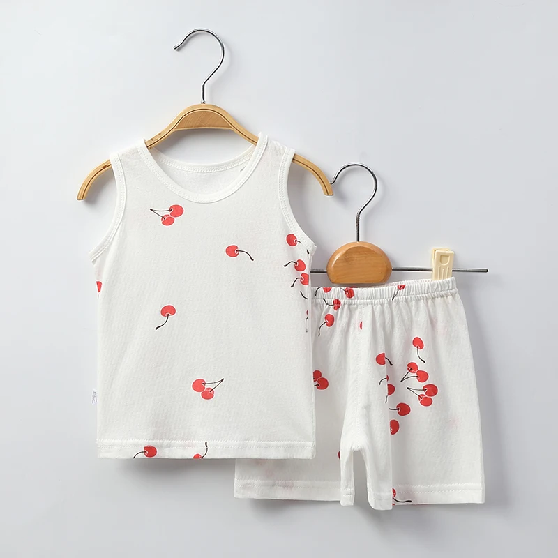Летний комплект из жилета и шортов из 100% хлопка, комплекты одежды для новорожденных девочек и мальчиков, детская одежда