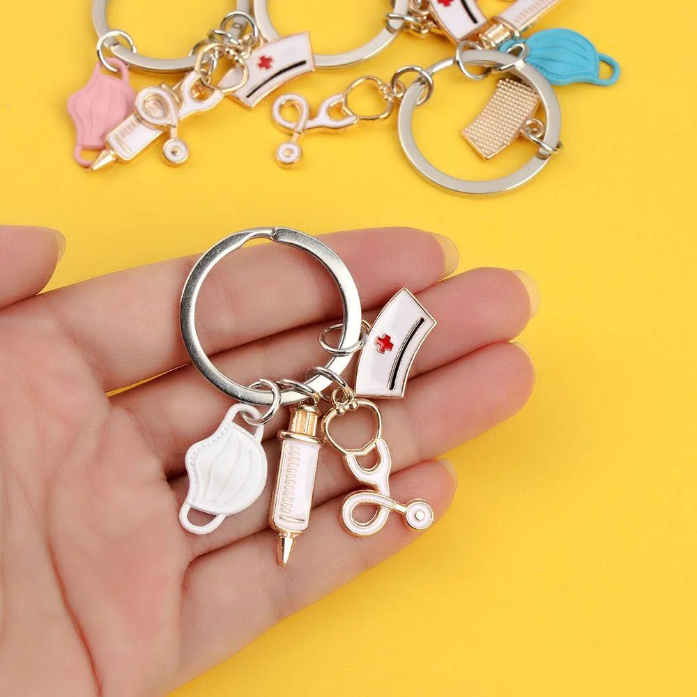 Doctor Nurse Keychain Men Women Stethoscope Syringe Medical Symbol Pendant With Key Ring For Medical Student Souvenir Gift