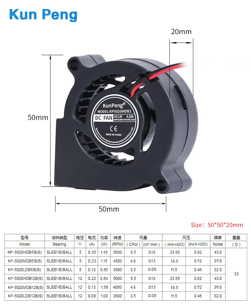 Centrifugal fan 5020 dc axial fan blower 50*50*20 12v dc blower 12V