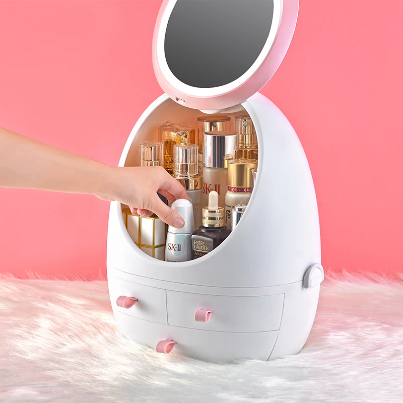 
Makeup Box With LED Light Mirror Drawer Type Portable Desktop Dust Net Red Cosmetic Storage Box 