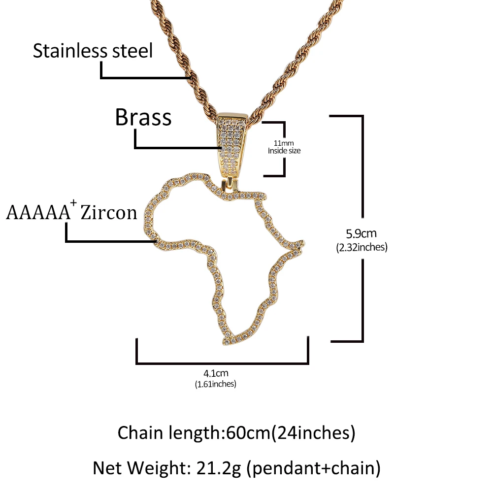 UWIN New Arrival Empty Africa Map Pendant 5A CZ Stone Gold Plating Hip Hop Pendant Necklace for Men Women