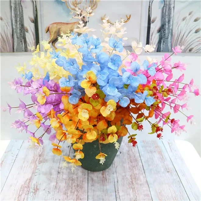 Artificial Indoor Flower Bouquet Money Leaf Green Silk For Home Decoration Office DIY Bonsai Eucalyptus Leaf False Grass Leaves