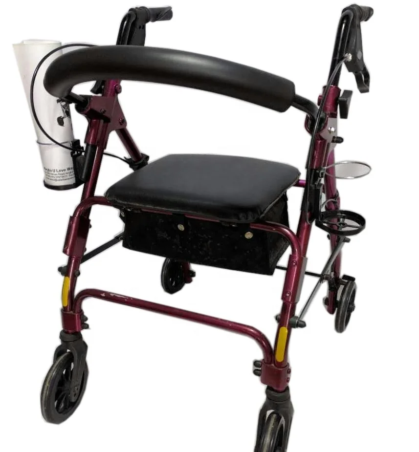 Manufacturer elderly people steel aluminum metal folding seats rollator walkers with four wheels
