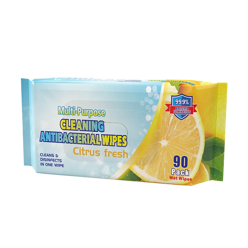 China Factory Wet Wipes 90pcs Sanitizing Wipes Antibacterial Disinfecting Wet Wipes for Daily Cleaning Lemon Scent
