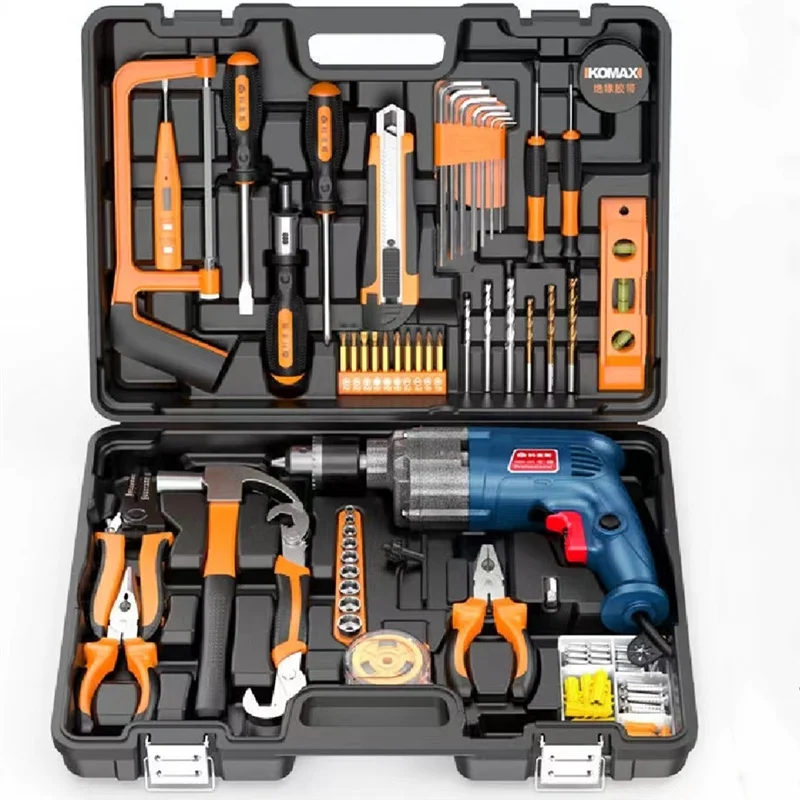 Household electric drill electric hand tool set hardware electrician maintenance multi-functional toolbox set carpentry