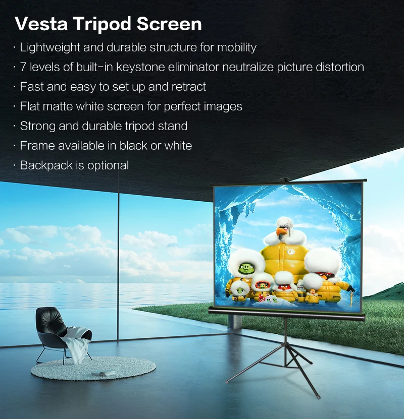 Best quality 60-120 Inch Waterproof tripod stand projector screen for outdoor video projector