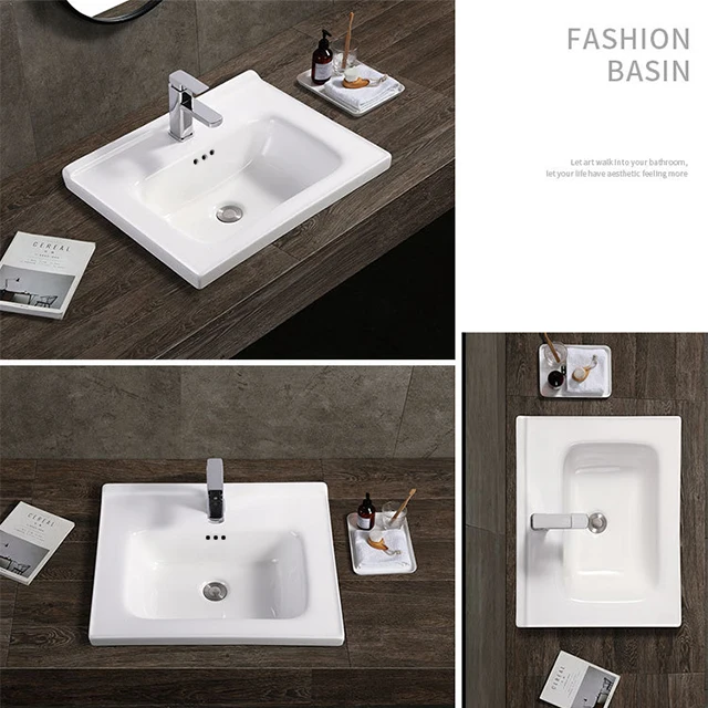 Cupc Modern 60cm Rectangular Bathroom Vanity Sink Single-Hole Faucet Mount Hotel Porcelain Basin for Wash Use