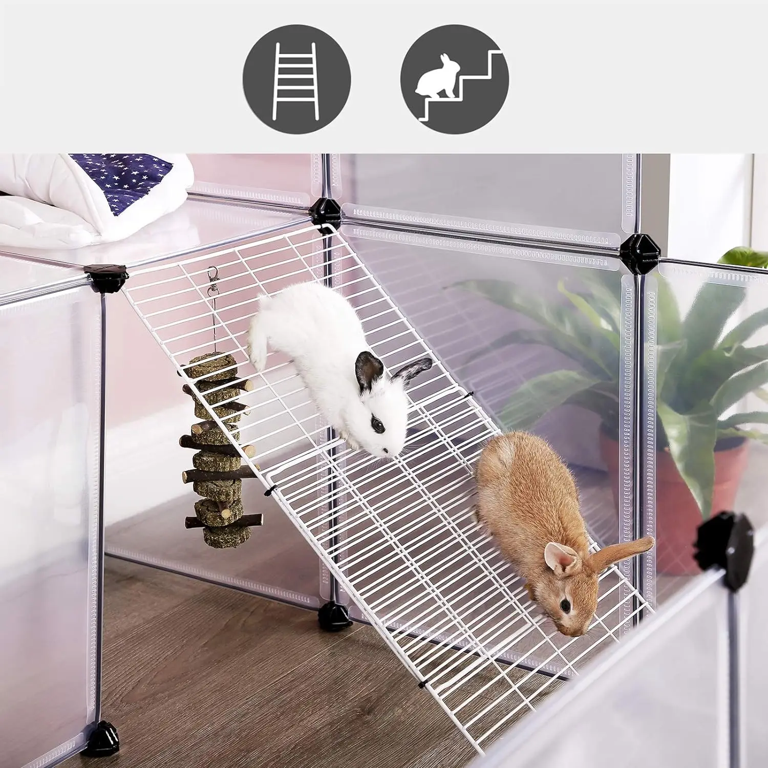 Guinea Pig Playpen with Dense Ramp, Indoor Rabbit Run Hutch Cage Large Exercise Enclosure with Stairs Pet cage