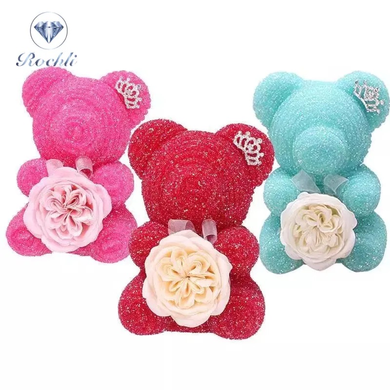 2022 Hot sale Daily decoration Day Gift rose bear with flower Diamond Teddy Bear rose Soap Flower Crystal Diamond Bear