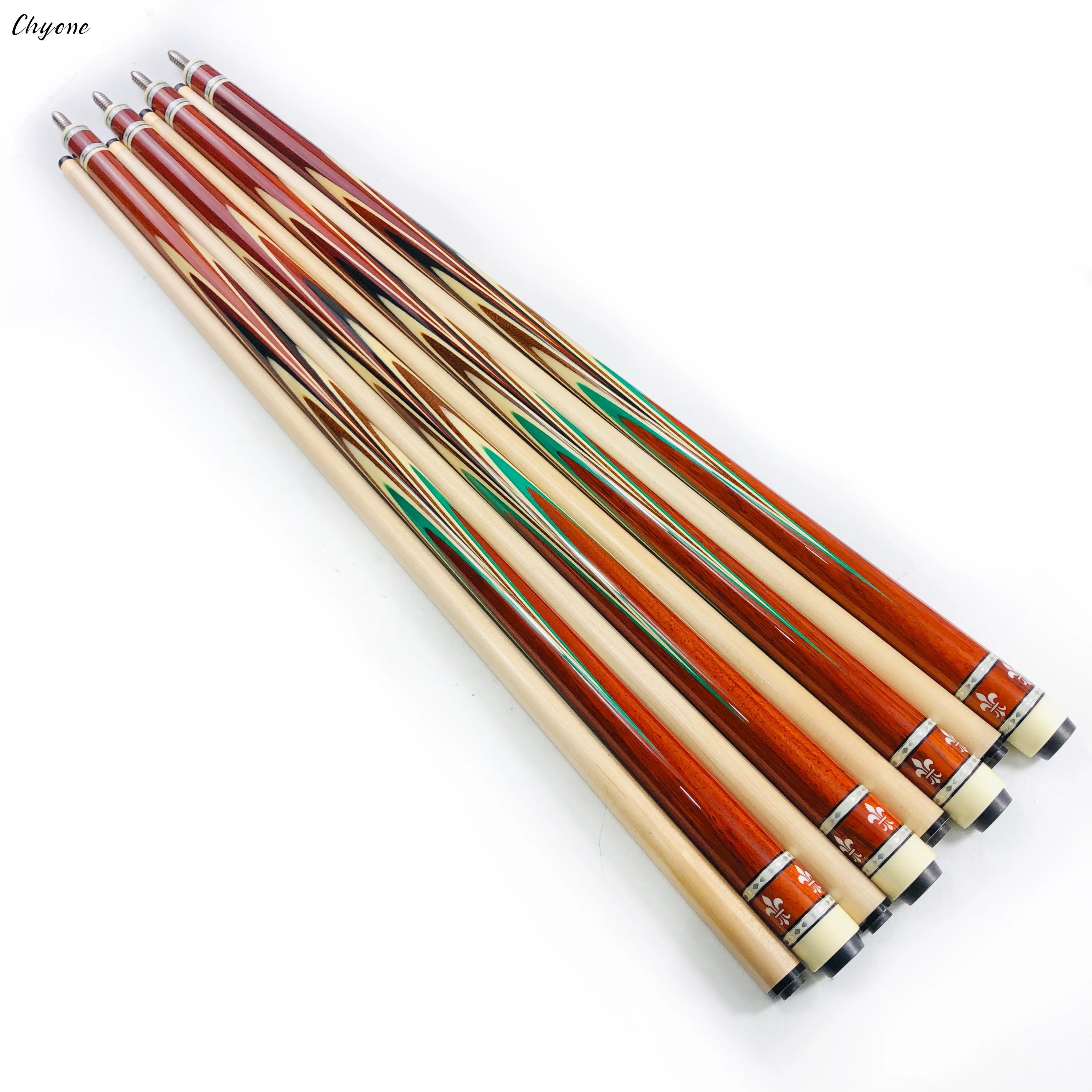 Chyone custom rainbow deisgn sandalwood inlay carom cue spliced carom cue billiard pool cue stick