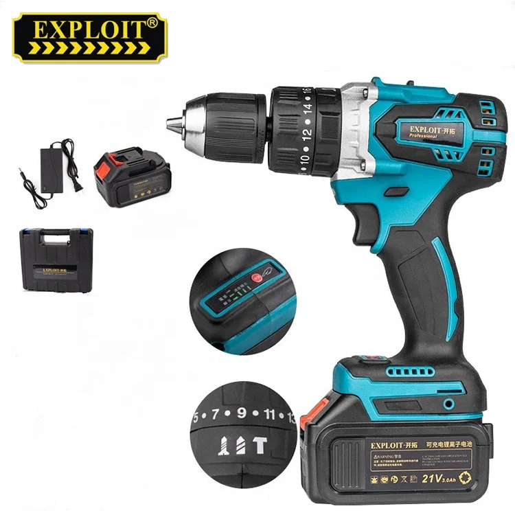 Wholesale power tools combo kit drill bits 21v chargeable batter lithium brushless cordless power electric impact drill