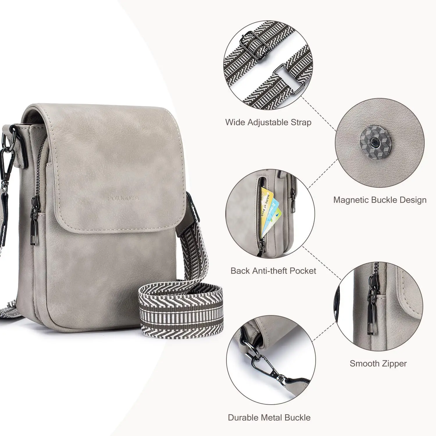 Fashionable Portable Crossbody Phone Bag with Multiple Pockets and Card Slots Adjustable Shoulder Strap
