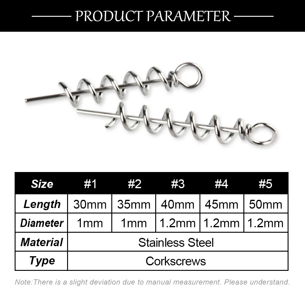 Spinpoler Fishing Corkscrew Hook Soft Lure Centering Pin Spiral 30/35/45/50mm Spring Lock Pin Bait Screw Connector Accessories