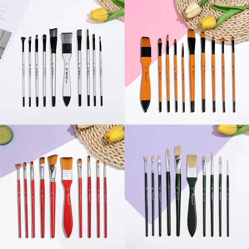 Bo Yi Xuan 10psc/set Artist Paint Brush Set For Watercolor Oil Acrylic Painting